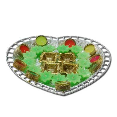 "Diwali candles and diyas with Designer tray - Click here to View more details about this Product